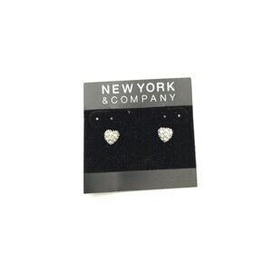 New York And Company Heart Shaped Earrings With Silver Tone Rhinestones‎